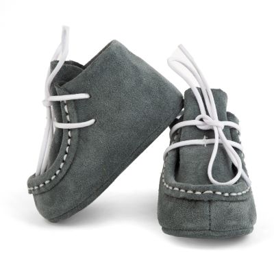 Botosei mocasini bebe din piele naturala Baby Fox Gri Deschis cu siret uni - FOX10312-71-1