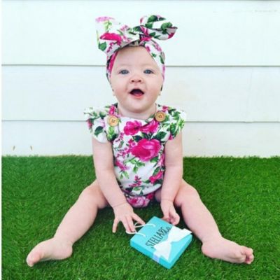 Body alb cu trandafiri roz si cu bentita asortata MBHA07374-4-R2