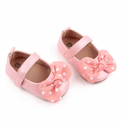 Pantofiori roz sidefat cu fundita MBd2614-2-p9.6-9 luni (Marimea 19 incaltaminte)