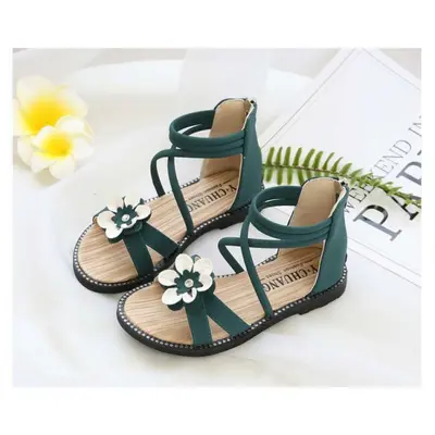 Sandale verzi cu barete si floare aplicata LIB30-3-DE4