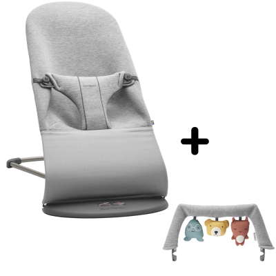 BabyBjorn - Balansoar Bliss Light Grey, 3D Jersey, cu bara de jucarii BSAFE606072A