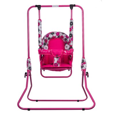 Leagan pentru copii, Top Kids, cu spatar reglabil si bara detasabila, Pink Flowers KRT4124ATH1PF