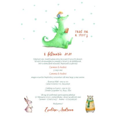 Invitatie de botez Fetita si dragonul  - SHYFL005