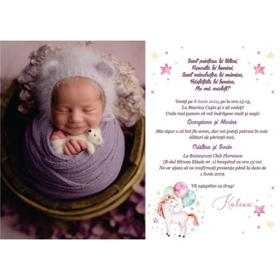 Invitatie de botez Micul unicorn - SHYFL027