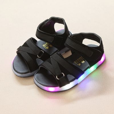 Sandale negre cu barete si luminite LI938-3-DE4