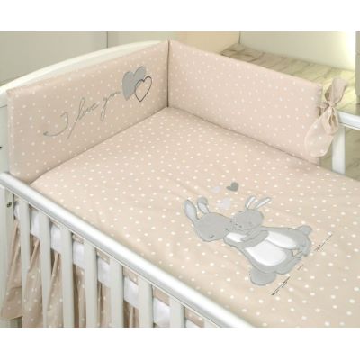 Lenjerie 3 Piese Cu Protectie Laterala Iepuras Din Bumbac, 140x70 Cm, Bej Pjb67436