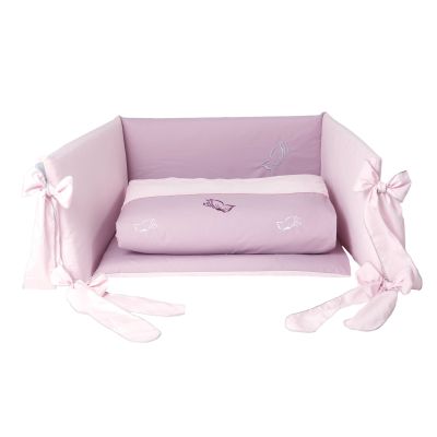 Amy - Lenjerie 3 Piese Cu Protectie Laterala Fluturasi Din Bumbac, 120x60 Cm, Rose Pjb81216