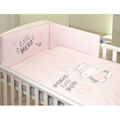 Amy - Lenjerie 3 Piese Cu Protectie Laterala Little Hero Din Bumbac, 120x60 Cm, Roz Pjb80437