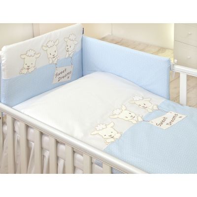 Amy - Lenjerie 3 Piese Cu Protectie Laterala Sweet Dreams Din Bumbac, 120x60 Cm, Blue Pjb62988