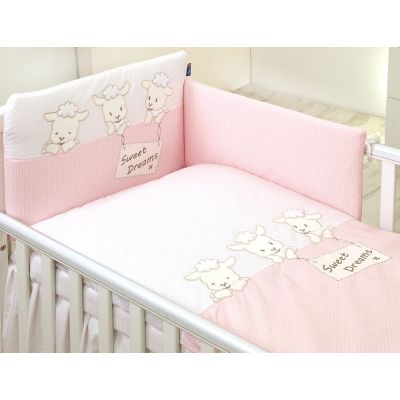 Amy - Lenjerie 3 Piese Cu Protectie Laterala Sweet Dreams Din Bumbac, 120x60 Cm, Roz Pjb66034