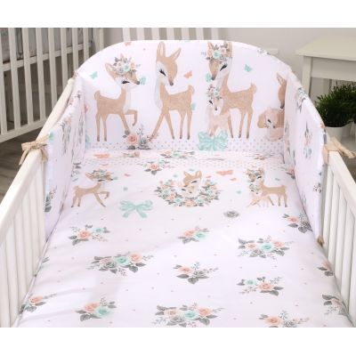 Set Lenjerie Din Bumbac Cu Protectie Laterala Pentru Pat Bebe 120 X 60 Cm, Caprioara Boho Alb, Amy Pjb81992