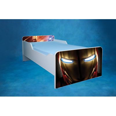 Pat Iron Man Pentru Baieti 2-12 Ani Cu Saltea Inclusa 160x80, Varianta Fara Sertar - Ptv1603
