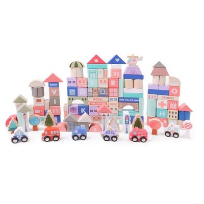 Set cuburi de constructii creative ecotoys hm015220, din lemn, 115 blocuri edeedihm015220