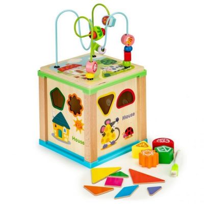 Cub educational din lemn cu tabla ecotoys hm015470 edeedihm015470