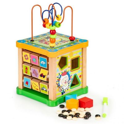 Cub educational din lemn cu tabla ecotoys hm015473 edeedihm015473