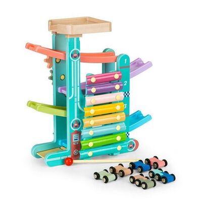 Rampa din lemn cu 6 masinute si tambal ecotoys me115 edeedime115