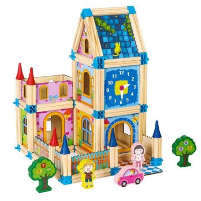 Set de constructii casa 6 in 1 din blocuri din lemn ecotoys ma429 edeedima429