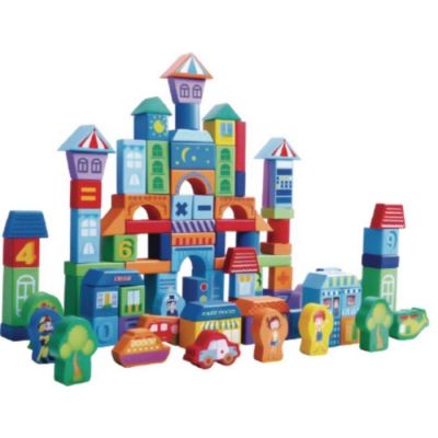 Set educational cu blocuri din lemn 100 piese orasel ecotoys sr19001 edeedisr19001