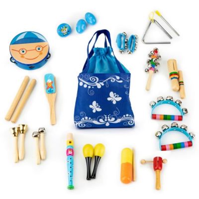 Set muzical din lemn cu 16 instrumente ecotoys mk0700401 edeedimk0700401