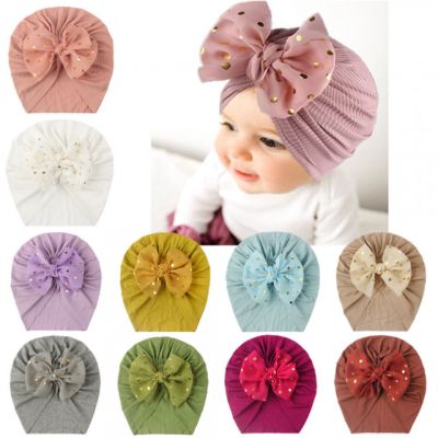 Caciulita tip turban cu fundita din tulle aplicata (Marime Disponibila: 6-9 luni (Marimea 19 incaltaminte), Culoare: Mov) MBx-21005-c1