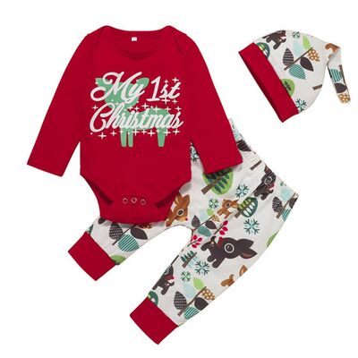 Costumas din 3 piese cu body rosu - My 1st Christmas MBMS22.9-12 luni (Marimea 20 incaltaminte)