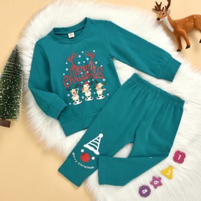 Pijama turqoise pentru copii - Merry Christmas MBMS06
