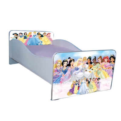 Pat Pentru Fetite 2-12 Ani Printesele Disney Si Protectie, Saltea 160 X 80 Inclusa, Fara Sertar Ptv2185