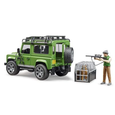 BRUDER - MASINA DE TEREN LAND ROVER DEFENDER CU PADURAR SI CAINE ARTBR02587