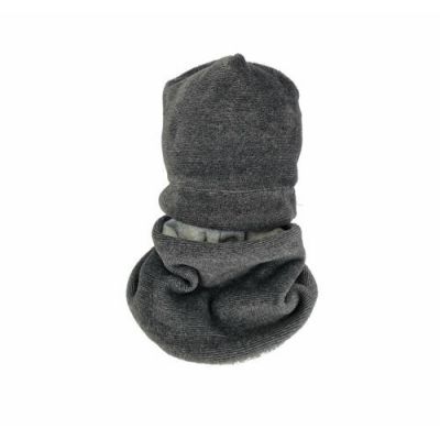 Set caciula cu protectie gat nou nascut Fleece Gray, din bumbac KDECPF00GR