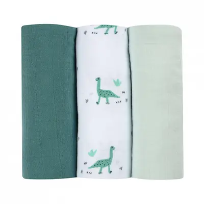 Set 3 Museline Beaba bumbac organic 70x70 cm Jurassic Green ERF3384349203450