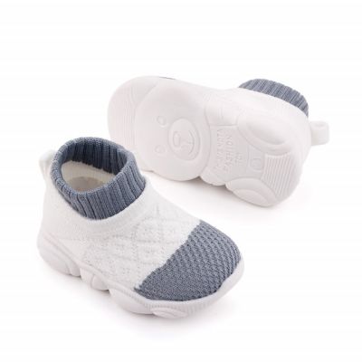 Mocasini albi cu gri tip adidas cu talpa antiderapanta (Marime Disponibila: Marimea 23) MBd2649-3-sa10