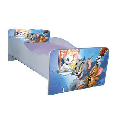 Pat Imprimat Tom Si Jerry 160x80 Cu Sertar Si Saltea Inclusa Ptv2123