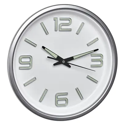 Ceas de perete silentios, analog, cu cifre si ace luminoase, cadran alb cu argintiu, TFA 60.3040.02