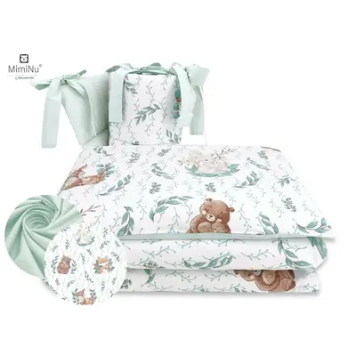 MimiNu - Lenjerie patut 3 piese, Cu protectie laterala, Lulu natural, Din bumbac, Pentru patut 120x60 cm BYN6426972008211