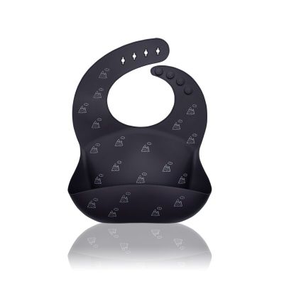Petite&Mars - Baveta moale Sam, Din silicon, Cu rezervor, Fara BPA, PVC si Ftalati, Dealuri Gri BYN706113