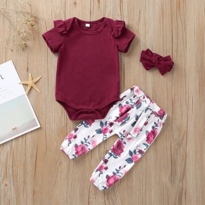 Compleu pentru fetite cu body visiniu cu maneca scurta ADTQ038-DE
