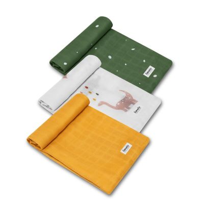 Lionelo - Set 3 scutece multifunctionale Dino, Din Bambus, 70x70 cm, Multicolor BYNLO-DINO_BAMBOO_BOX_MULTICOLOR