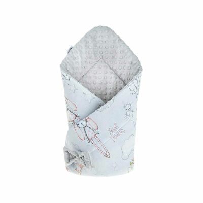 Qmini - Paturica de infasat cu fata dubla Minky Wrap, Nou-nascut, Din Bumbac, 80x80 cm, Rabbit Night BYNQM_BOC0233
