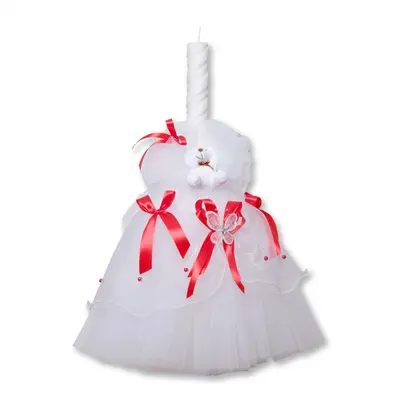 Lumanare pentru botez alb cu rosu - ICC502