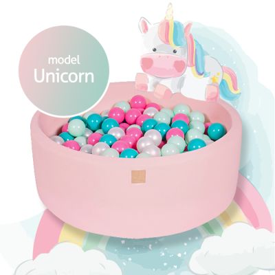 Piscina Uscata Cu 250 De Bile (alb Perlat, Turcoaz, Roz Pastel, Mint) Meowbaby  , Unicorn, 90x30 Cm, Roz Deschis Pjbb001018