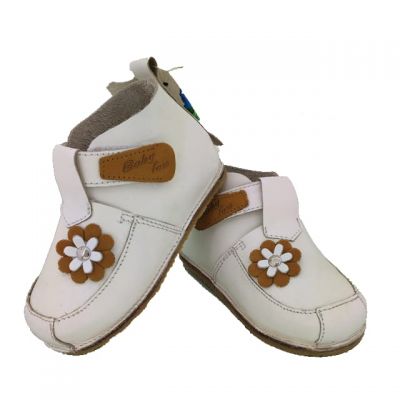 Pantofi Barefoot din piele naturala Baby Fox Alb Sampanie - recomandati pentru primii pasi - FOX50100