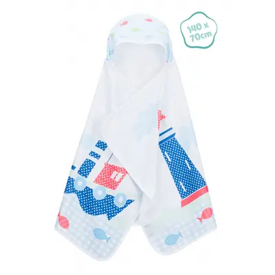 Prosop din bumbac cu capison, balene, 140x70cm. Fillikid KRS1045-04