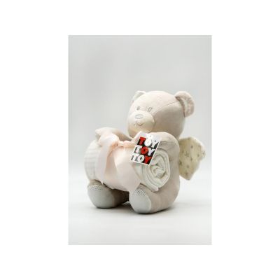 Paturica pufoasa cu jucarie TOY Urs bej, 26cm  Hausmann KRS1063864