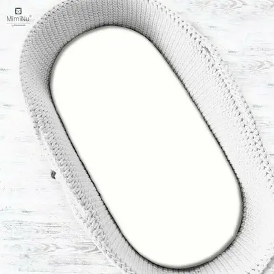 MimiNu - Cearceaf cu elastic pentru landou, 80x35 cm, Din Jerseu, Alb BYN5902021280322