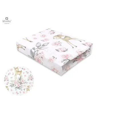 MimiNu - Cearceaf cu elastic pentru patut 140X70 cm, Din bumbac, Sweet Deer Pink BYN6426972009195