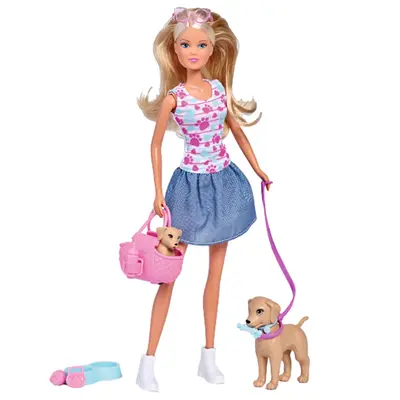 Papusa simba steffi love puppy walk 29 cm cu 2 figurine si accesorii hubs105733310