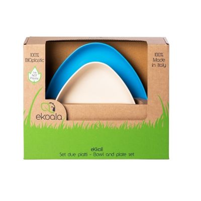 Set 2 farfurii, eKoala, BIOplastic, White/Blue KRTEK142