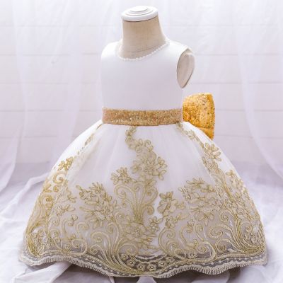 Rochita de ocazie alba cu broderie aurie mbl1973xz-2-de.9-12 luni (marimea 20 incaltaminte)
