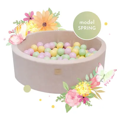 Piscina Uscata Cu 250 De Bile (pastel Roz Si Galben, Verde Deschis) Meowbaby  , Spring, 90x30 Cm, Catifea Ecru Pjbb001032