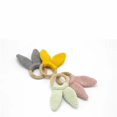 Jucarie dentitie din bumbac cu inel din lemn BabyJem Amigurumi (Culoare: Verde) JEMbj_6513